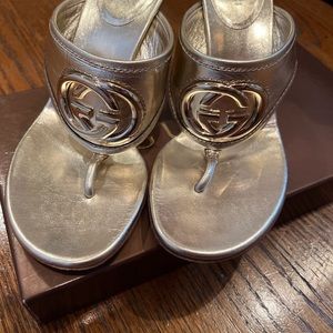 Gucci gold slides 6 1/2 good shape